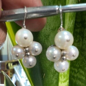 Artisan 18k Pearl Cluster dangle Earrings